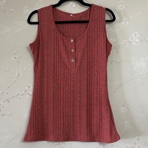 Sleeveless Ribbed Button-Front Top - Pink Very Stretchy